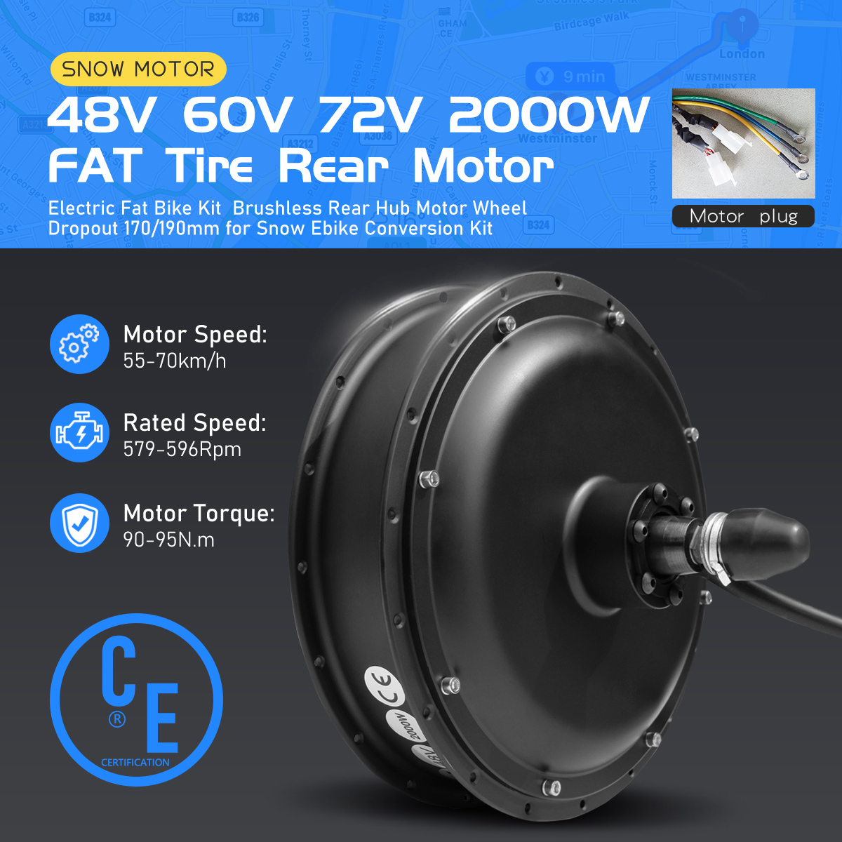 72V 5000W Hub Motor Kit - Motore Mozzo Posteriore Brushless Senza Ingranaggi